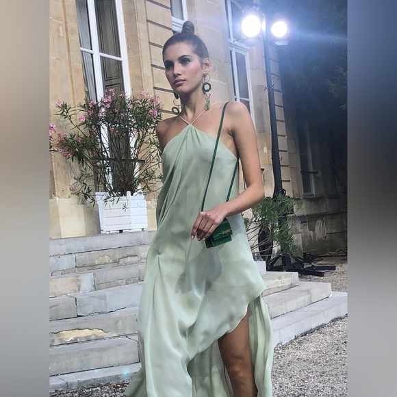 Jacquemus Spiaggia Dress 42 Flowy Asymmetrical Drape runway boho drape sheath l - Picture 3 of 9